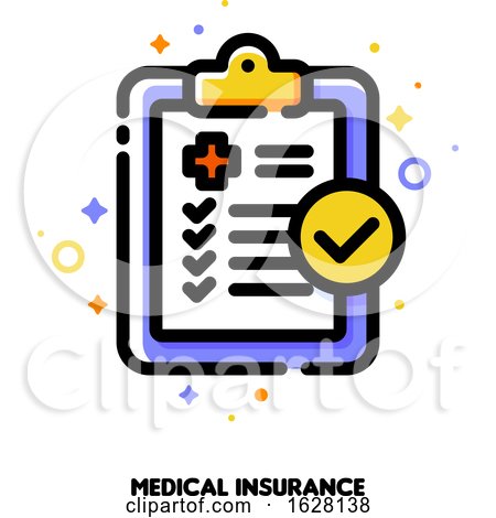 Icon of Medical Form List with Results Data and Approved Check Mark for Health Insurance or Medicine Service Concept. Flat Filled Outline Style. Pixel Perfect 64x64. Editable Stroke by elena