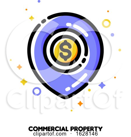 Icon of Map Pin with Golden Dollar Coin for Commercial Real Estate or Income Property Concept. Flat Filled Outline Style. Pixel Perfect 64x64. Editable Stroke by elena