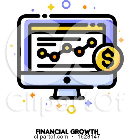 Icon of Computer Screen with Line Graph Showing Data Visualization and Golden Dollar Coin for Financial Growth or Increasing Revenue Concept. Flat Filled Outline Style. Pixel Perfect 64x64. Editable Stroke by elena