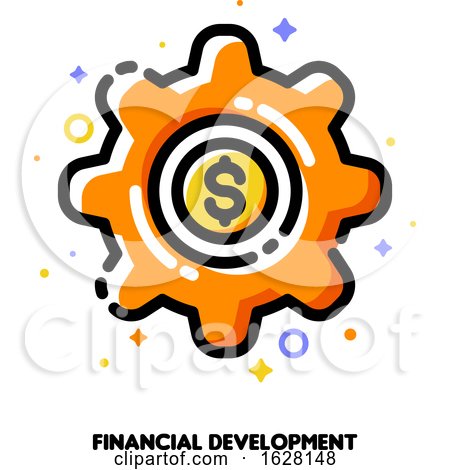 Icon of Gear with Golden Dollar Coin for Fintech or Financial Development Concept. Flat Filled Outline Style. Pixel Perfect 64x64. Editable Stroke by elena
