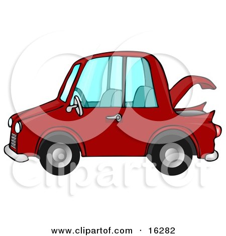 Clipart Illustration Image of a Compact Red Car With An Open Trunk In Profile by djart