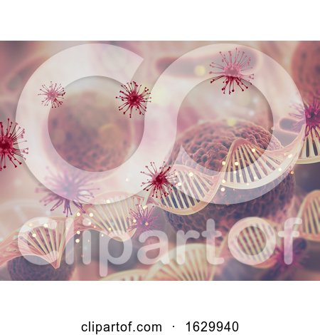 3D Abstract Medical Background with Virus Cells and DNA Strands by KJ Pargeter