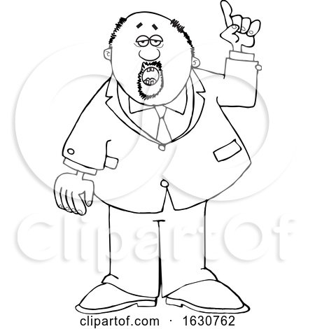 Cartoon Black and White Business Man Holding up a Finger and Talking by djart