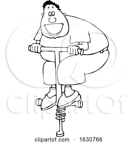 Cartoon Black and White Man Playing on a Pogo Stick by djart
