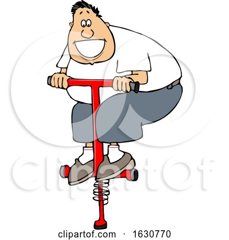 Cartoon White Man Playing on a Pogo Stick by djart