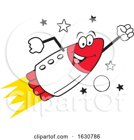 Cartoon Happy Rocket Mascot Character Flying by Johnny Sajem