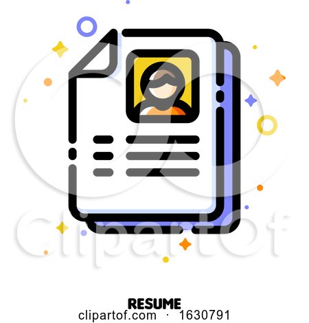 Icon of Paper with Person Photo and Text for Resume or Curriculum Vitae Concept by elena