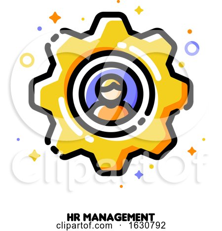 Icon of Yellow Gear with Employee Silhouette for Human Resources Management Concept by elena