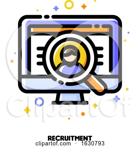 Icon of Computer Screen with Person Photo and Magnifying Glass for Recruitment or Employee Search Concept by elena