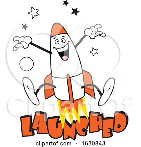 Cartoon Jumping Rocket Character over Launched Text by Johnny Sajem