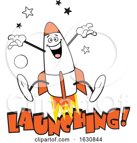 Cartoon Jumping Rocket Character over Launching Text by Johnny Sajem