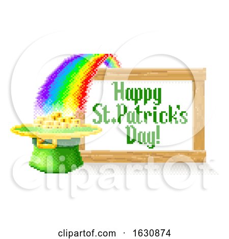 Happy St Patricks Day Pixel Art Sign by AtStockIllustration