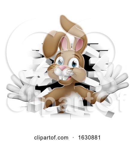 Easter Bunny Rabbit Cartoon Breaking Through Wall by AtStockIllustration