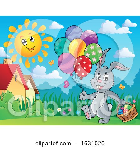 Easter Bunny with a Basket and Balloons by visekart