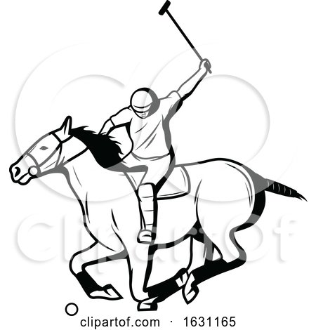 Black and White Polo Horse and Player by Vector Tradition SM
