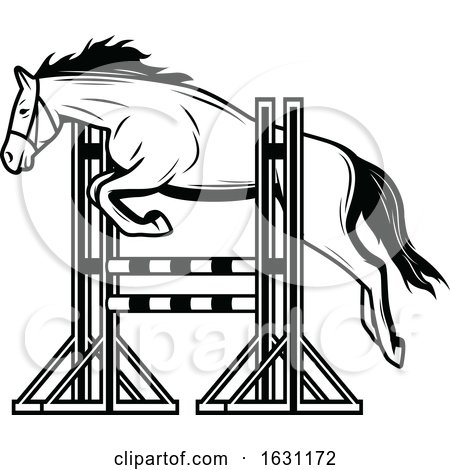 Black and White Horse Jumping by Vector Tradition SM