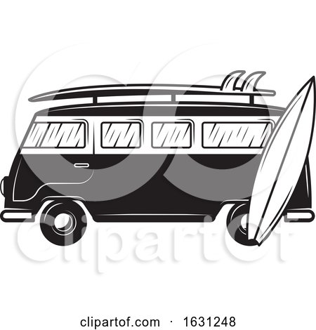 Black and White Kombi Van and Surfboards by Vector Tradition SM