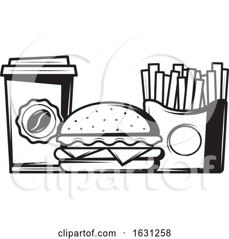 Black and White Burger Fries and Coffee by Vector Tradition SM