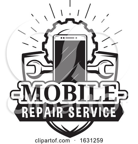 Black and White Mobile Repair Service Design by Vector Tradition SM