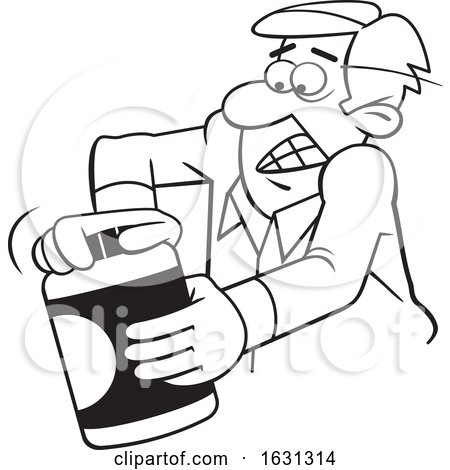Cartoon Black and White Man Opening a Tough Jar by Johnny Sajem