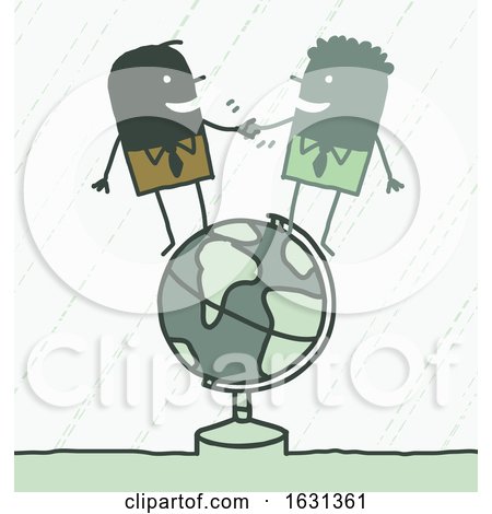Black Stick Business Men Shaking Hands on a Globe by NL shop