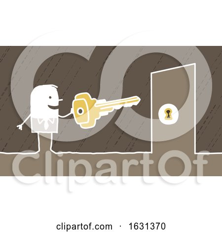 White Stick Business Man Holding an Access Key to a Door by NL shop