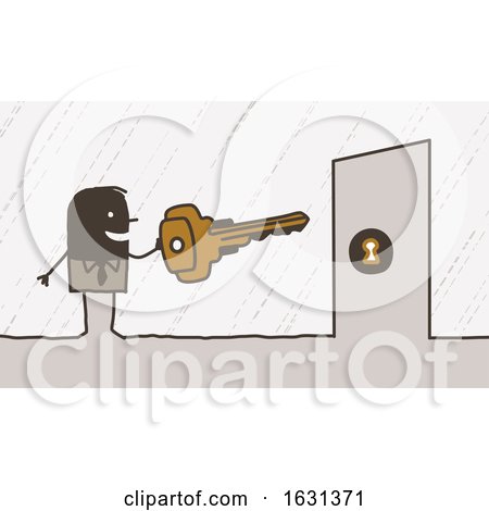 Black Stick Business Man Holding an Access Key to a Door by NL shop