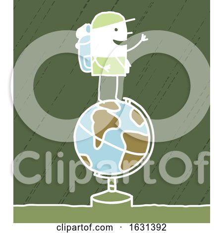White Stick Man Trekker on Top of a Globe by NL shop