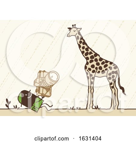 Black Stick Man Taking Pictures of a Giraffe on a Safari by NL shop