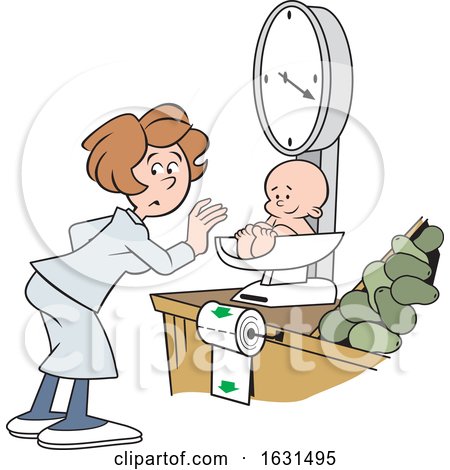White Woman Weighing a Baby on a Grocery Store Scale by Johnny Sajem