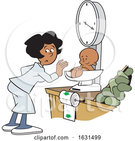 Black Woman Weighing a Baby on a Grocery Store Scale by Johnny Sajem