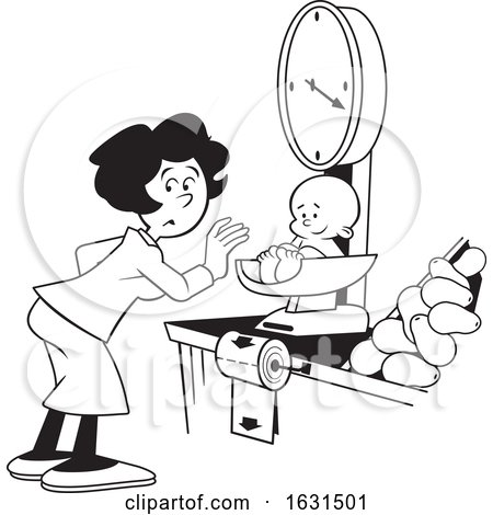 Black and White Woman Weighing a Baby on a Grocery Store Scale by Johnny Sajem