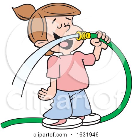 Cartoon White Girl Drinking Water from a Garden Hose by Johnny Sajem
