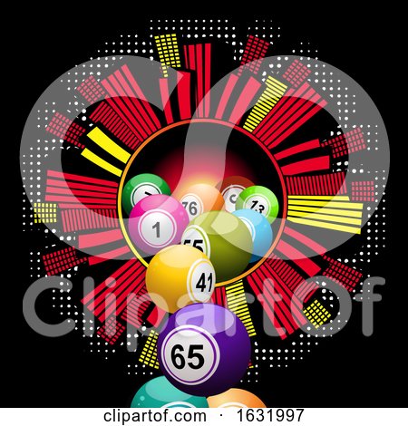 Bingo Lottery Balls Falling from Cityscape Border by elaineitalia