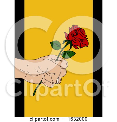 Hand Drawn Rose and Hand on Yellow Panel by elaineitalia