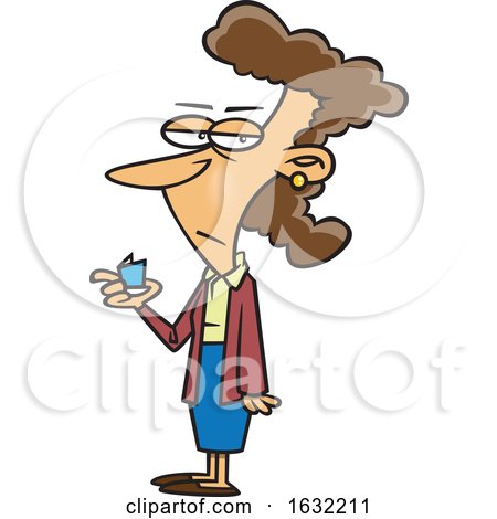 Cartoon White Woman Holding a Tiny Card by toonaday