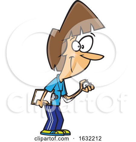 Cartoon White Female Track Coach Holding a Stopwatch by toonaday