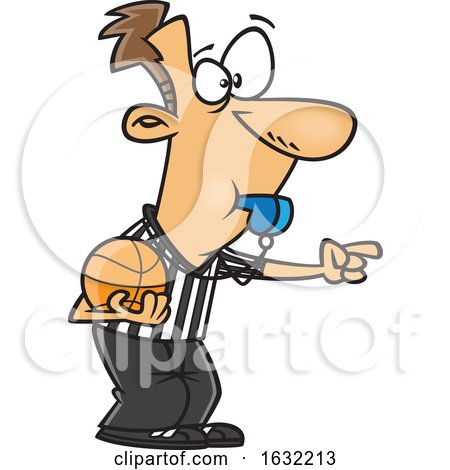Cartoon White Male Basketball Referee Blowing a Whistle and Pointing by toonaday