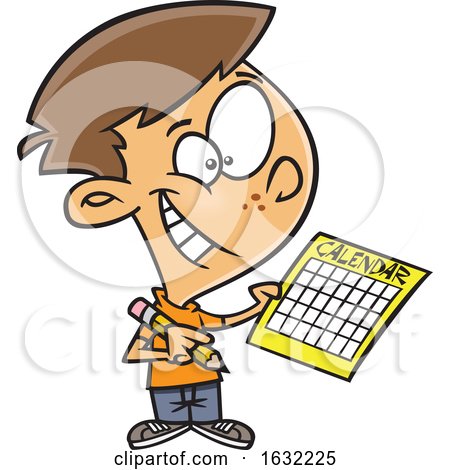 Cartoon White Boy Writing a Schedule in His Calendar by toonaday