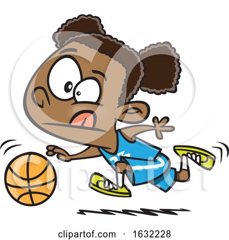 Cartoon Black Girl Dribbling a Basketball by toonaday