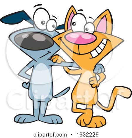 Cartoon Cat and Dog Embracing by toonaday