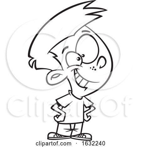 Cartoon Outline Brave Boy with His Hands on His Hips by toonaday