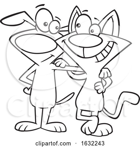 Cartoon Outline Cat and Dog Embracing by toonaday