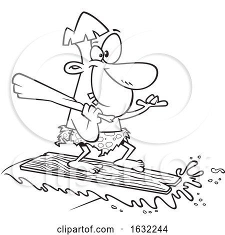 Cartoon Outline Caveman Surfing on a Board by toonaday