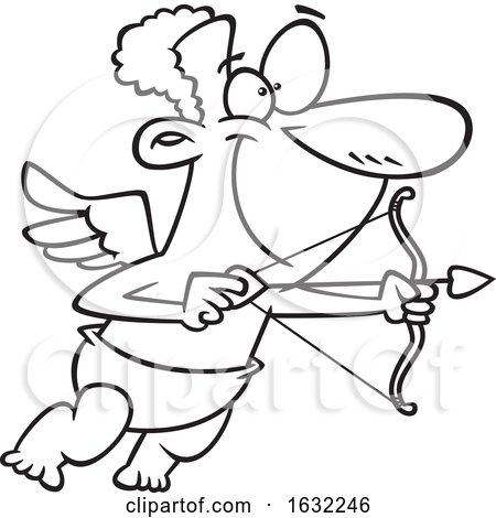 Cartoon Outline Black Cupid Aiming an Arrow by toonaday
