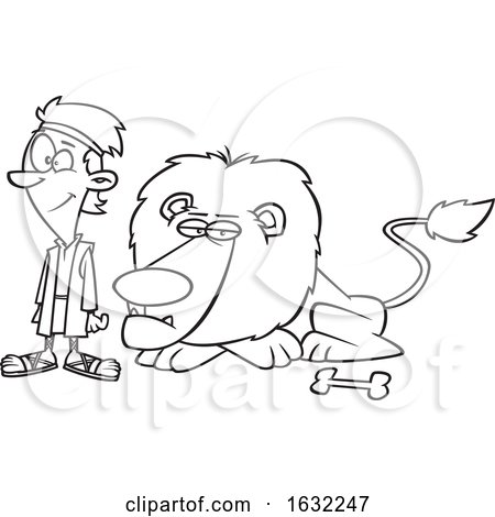 Cartoon Outline Resting Lion and Daniel by toonaday