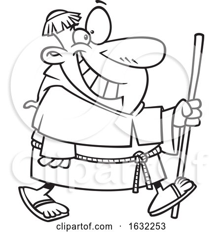 Cartoon Outline Happy Chubby Friar Walking by toonaday