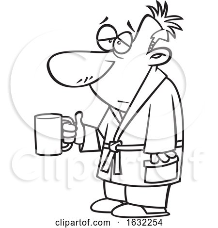 Cartoon Outline Sick Man Holding a Mug by toonaday