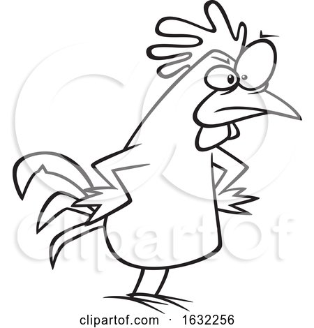 Cartoon Outline Peeved Chicken with Hands on Hips by toonaday