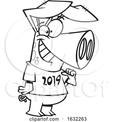 Cartoon Outline Year of the Pig Wearing a 2019 Shirt by toonaday